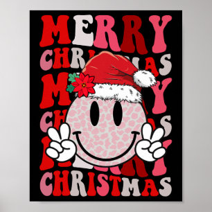 Merry Christmas Smile Face Santa Claus Hat Groovy Poster