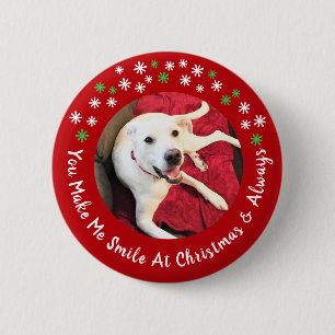 Merry Christmas Smiling Dog Photo Funny Red Circle 6 Cm Round Badge