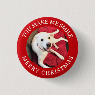 Merry Christmas Smiling Dog Photo Funny Red Round 3 Cm Round Badge