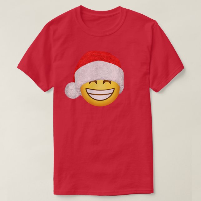 Merry Christmas Smiling Happy Face Icon Santa Hat  T-Shirt (Design Front)