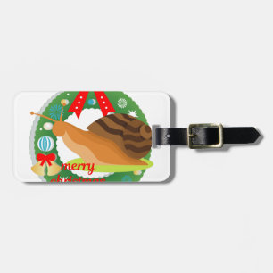 merry christmas snail luggage tag