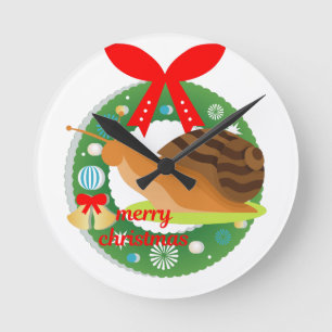 merry christmas snail round clock