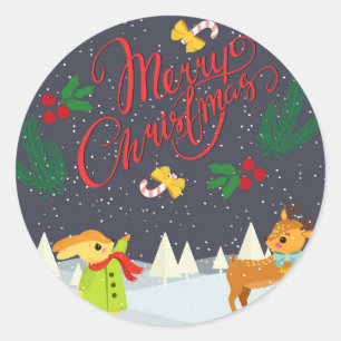 Merry Christmas Snow and Holly Classic Round Sticker