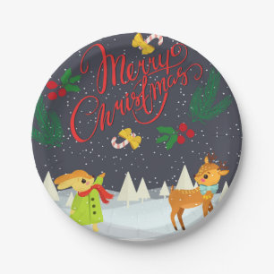 Merry Christmas Snow and Holly  Paper Plate