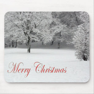 Merry Christmas Snow and trees Mouse Mat