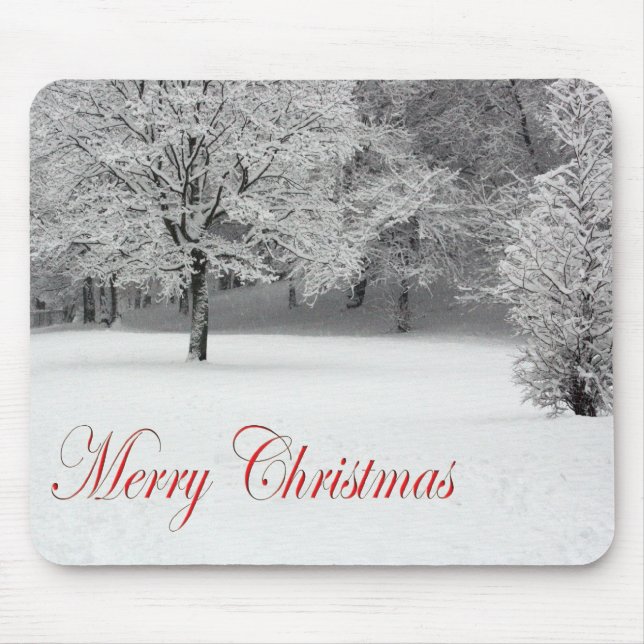 Merry Christmas Snow and trees Mouse Mat (Front)
