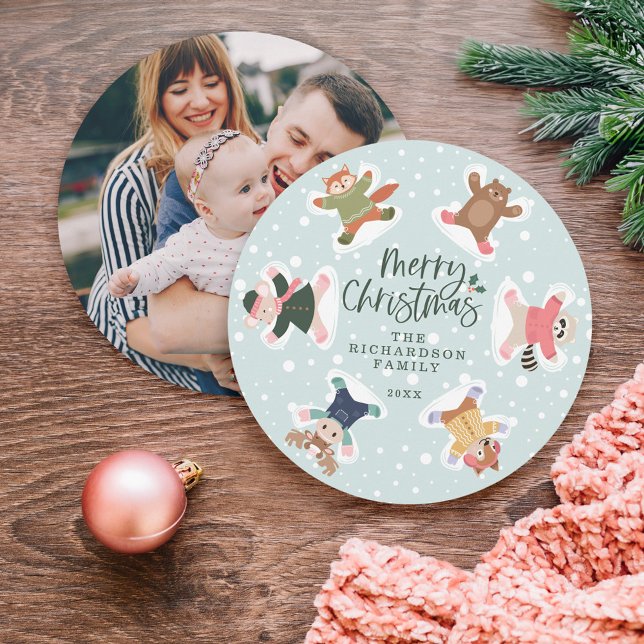 Merry Christmas Snow Angel Woodland Animals Photo Holiday Card (Merry Christmas Snow Angel Woodland Animals Photo Holiday Card)