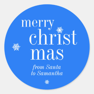 Merry Christmas Snow blue bright Classic Round Sticker