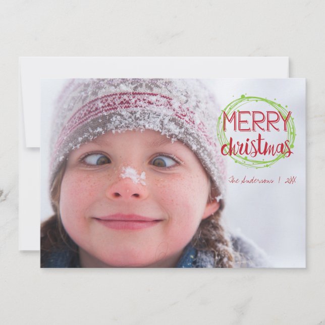 Merry Christmas Snow Bubbles Holiday Photo Card (Front)