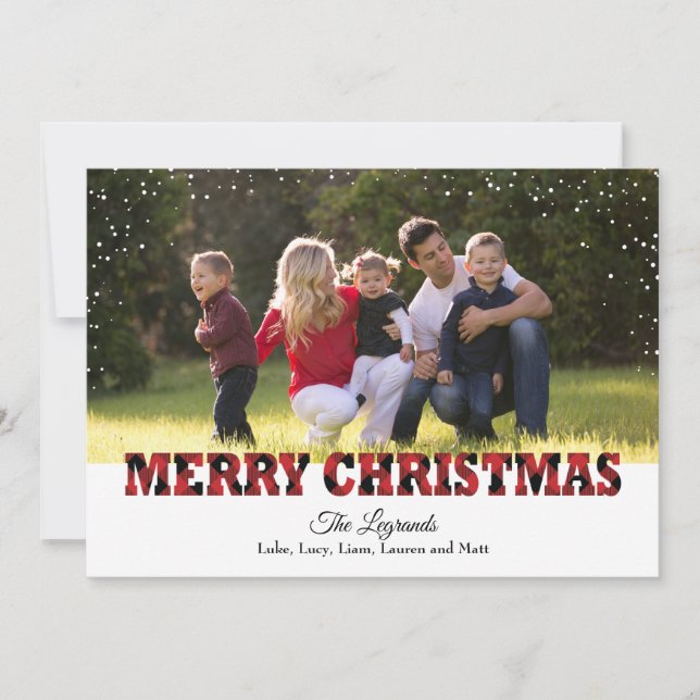 Merry Christmas Snow Card | Buffalo Plaid (Front)