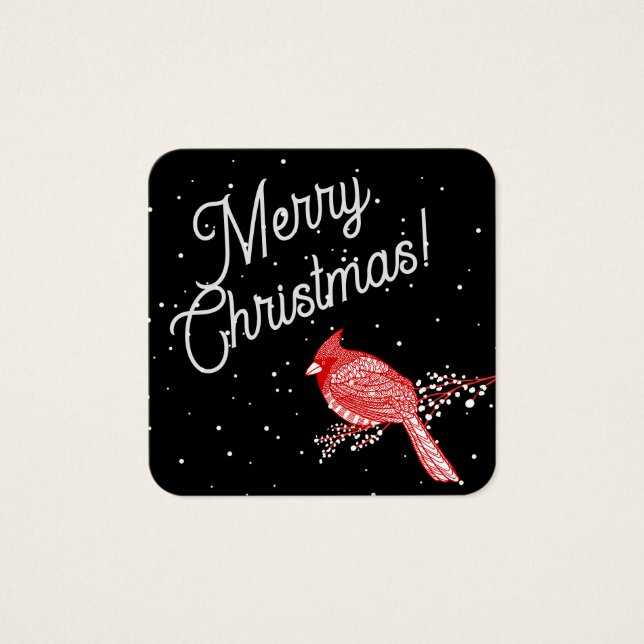 Merry Christmas Snow Cardinal square card (Front)