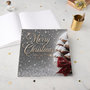 Merry Christmas Snow Covered Pine Cone Guest Book