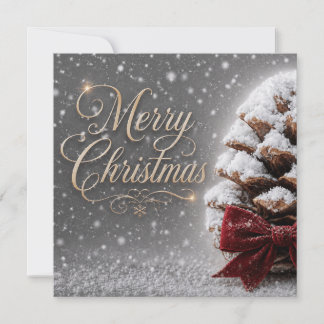 Merry Christmas Snow Covered Pine Cone Invitation