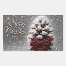 Merry Christmas Snow Covered Pine Cone