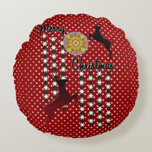 Merry Christmas Snow Deer Round Cushion