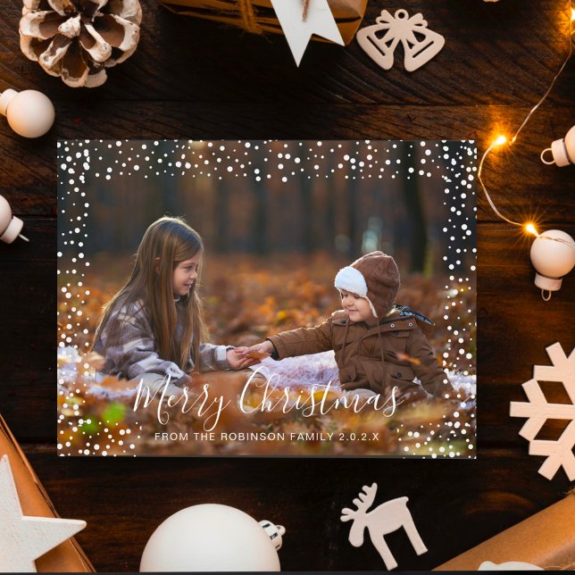 Merry Christmas Snow Falling One Custom Photo Invi Holiday Postcard (Creator Uploaded)