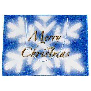 Merry Christmas  snow flake elegant calligraphy  Large Gift Bag