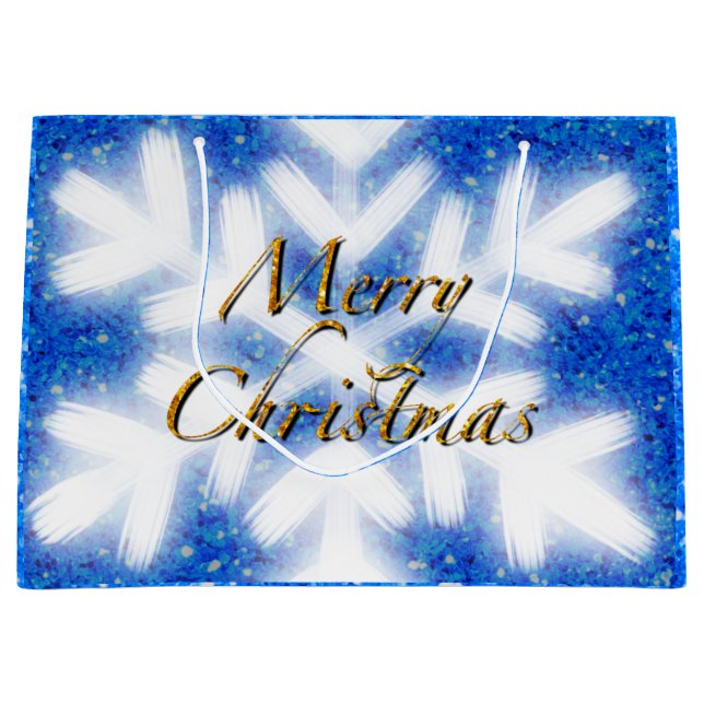 Merry Christmas  snow flake elegant calligraphy  Large Gift Bag (Front)