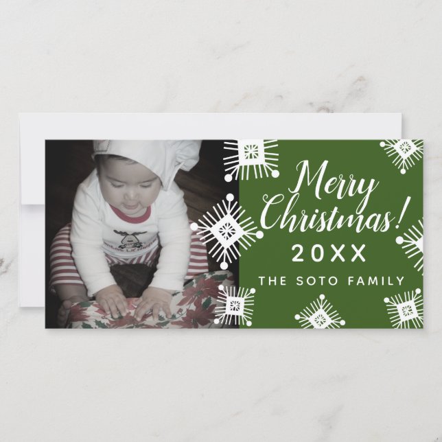 Merry Christmas Snow Flakes Baby Photo Holiday Card (Front)