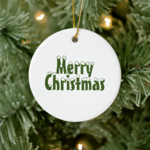 "Merry Christmas" snow forest green white Ceramic Tree Decoration