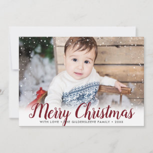 Merry Christmas Snow Framed Photo Holiday Card
