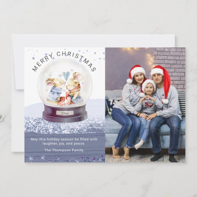Merry Christmas Snow Globe Cute Mice Photo (Front)