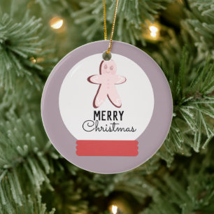 Merry Christmas Snow Globe Gingerbread Cookie Ceramic Tree Decoration