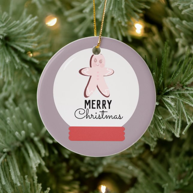 Merry Christmas Snow Globe Gingerbread Cookie Ceramic Tree Decoration (Tree)