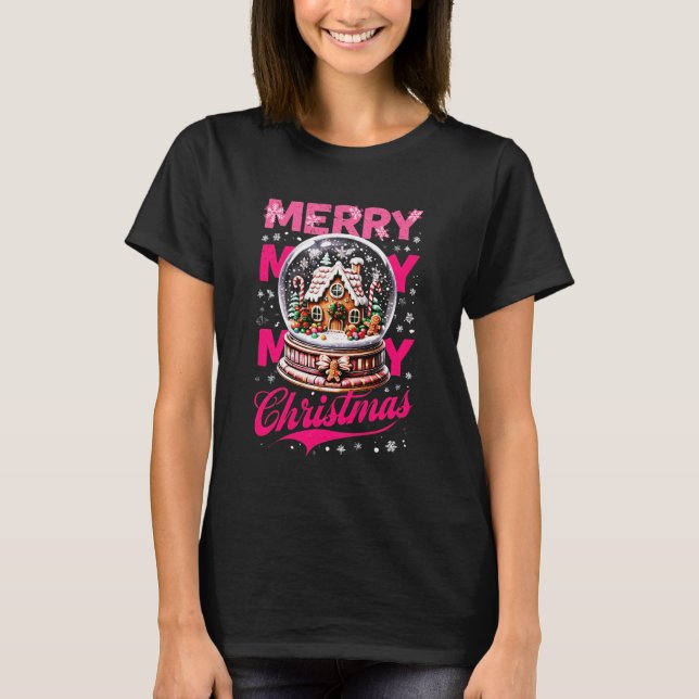 Merry Christmas Snow Globe Gingerbread House Cooki T-Shirt (Front)