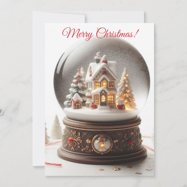 Merry Christmas Snow Globe Holiday Card (Front)