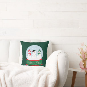 Merry Christmas Snow Globe Snowmen Cushion