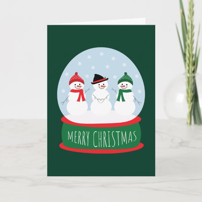 Merry Christmas Snow Globe Snowmen Holiday Card (Front)