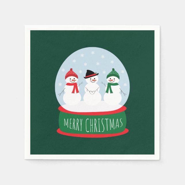 Merry Christmas Snow Globe Snowmen Napkin (Front)