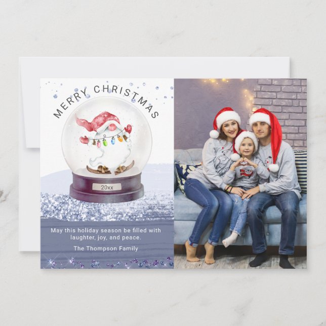 Merry Christmas Snow Globe Watercolor Gnome Photo (Front)