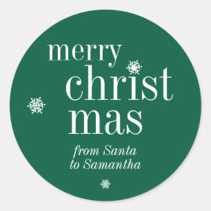 Merry Christmas Snow green Classic Round Sticker