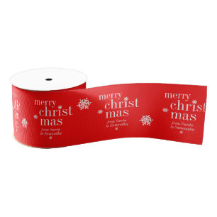 Merry Christmas Snow name pattern red Grosgrain Ribbon