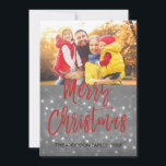 Merry Christmas Snow or Snowflake Photo Card<br><div class="desc">Merry Christmas Charcoal Grey Hand Lettered Script Snowflake Photo Card. The photo and text of this hand lettered brush script can be updated and customised with your photo and name. This card also displays your name on the back of the Christmas Card.</div>