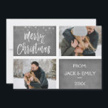 Merry Christmas Snow or Snowflake Photo Card<br><div class="desc">Merry Christmas Charcoal Grey Hand Lettered Script Two Photo Card. The photo and text of this hand lettered brush script can be updated and customised with your photo and name. This card also displays your name on the back of the Christmas Card.</div>