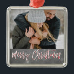 Merry Christmas Snow or Snowflake Photo Ornament<br><div class="desc">Merry Christmas Charcoal Grey Hand Lettered Script Snowflake Ornament. The ornament can be updated and customised with your photo.</div>