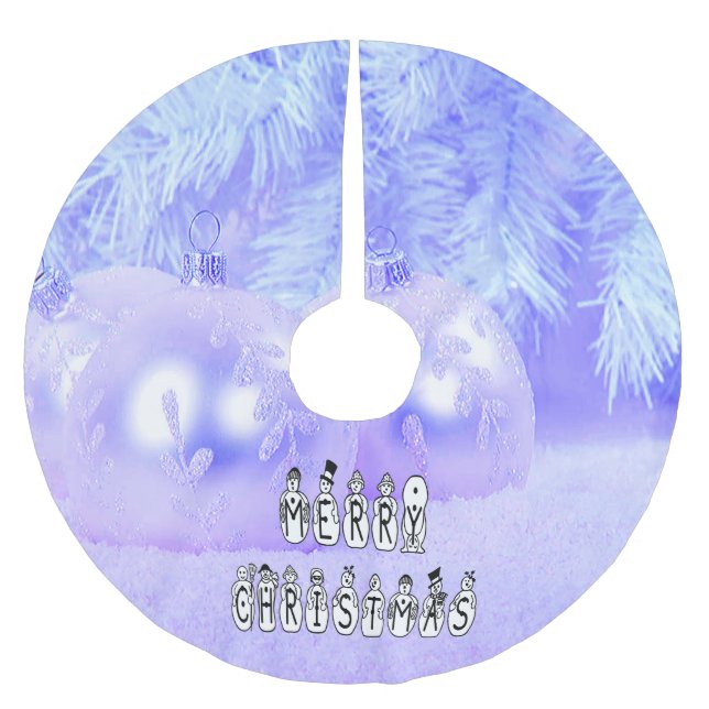 Merry Christmas Snow People Font, Blue Tint Snow Brushed Polyester Tree Skirt (Front)