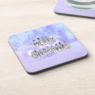 Merry Christmas Snow People Font, Blue Tint Snow Coaster