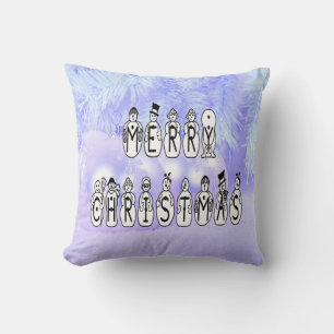 Merry Christmas Snow People Font, Blue Tint Snow Cushion