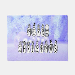Merry Christmas Snow People Font, Blue Tint Snow Doormat