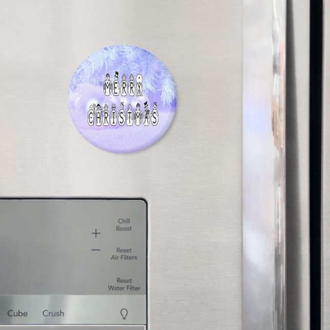 Merry Christmas Snow People Font, Blue Tint Snow Magnet (In Situ (Fridge))
