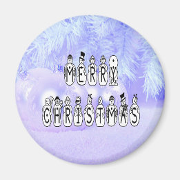 Merry Christmas Snow People Font, Blue Tint Snow Magnet