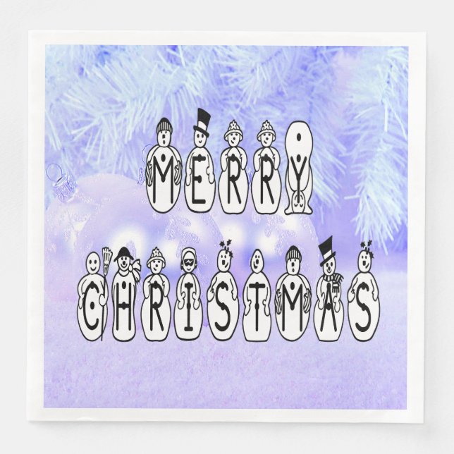 Merry Christmas Snow People Font, Blue Tint Snow Napkin (Front)