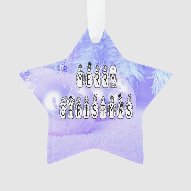 Merry Christmas Snow People Font, Blue Tint Snow Ornament (Front)