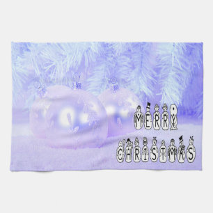 Merry Christmas Snow People Font, Blue Tint Snow Tea Towel