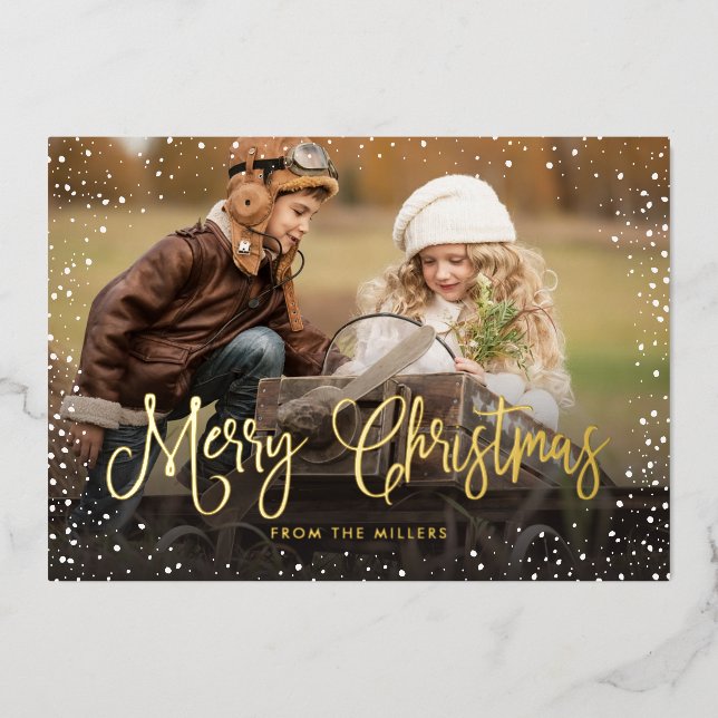 Merry Christmas Snow Photo Foil Holiday Card (Front)