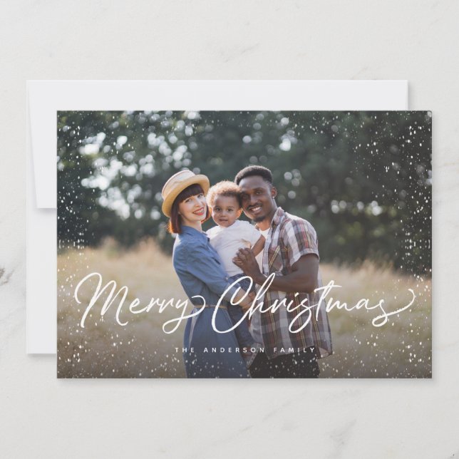 Merry Christmas Snow Photo Holiday Card (Front)